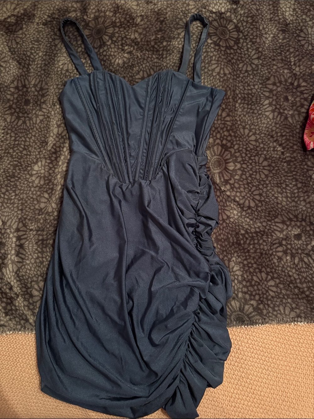 h:ours Navy Blue Ruched Mini Dress